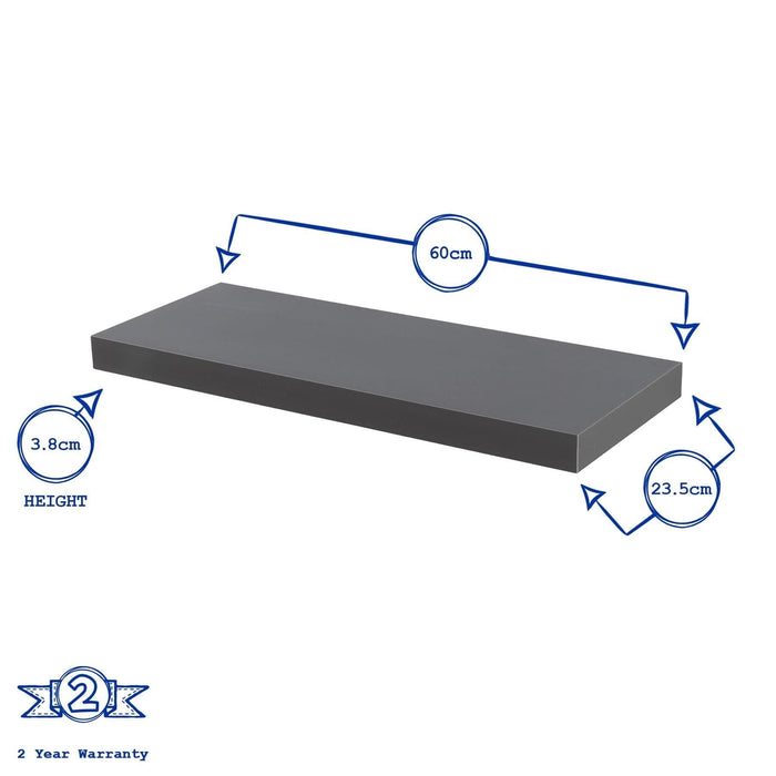 60cm Black Modern Floating Shelves - Pack of Two