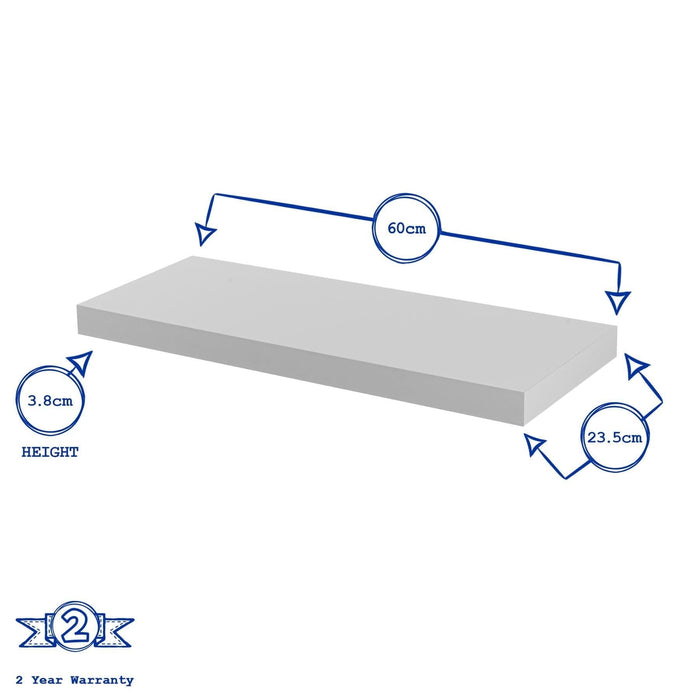 60cm White Modern Floating Shelves - Pack of Three