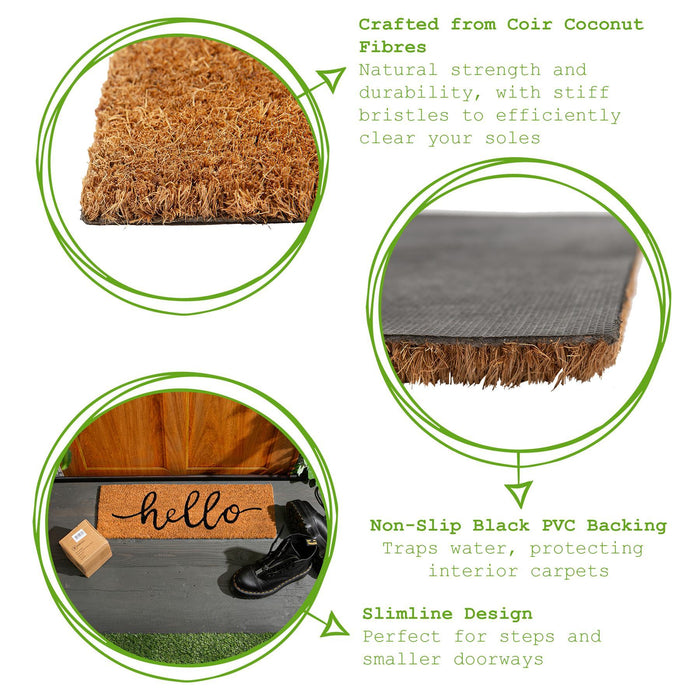 60cm x 20cm Hello Coir Step Door Mat