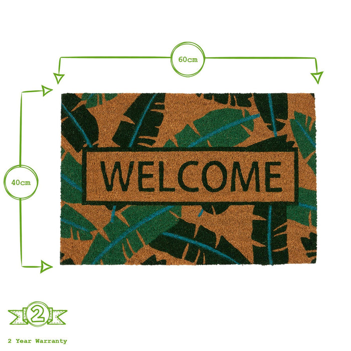60cm x 40cm Banana Leaf Welcome Coir Door Mat
