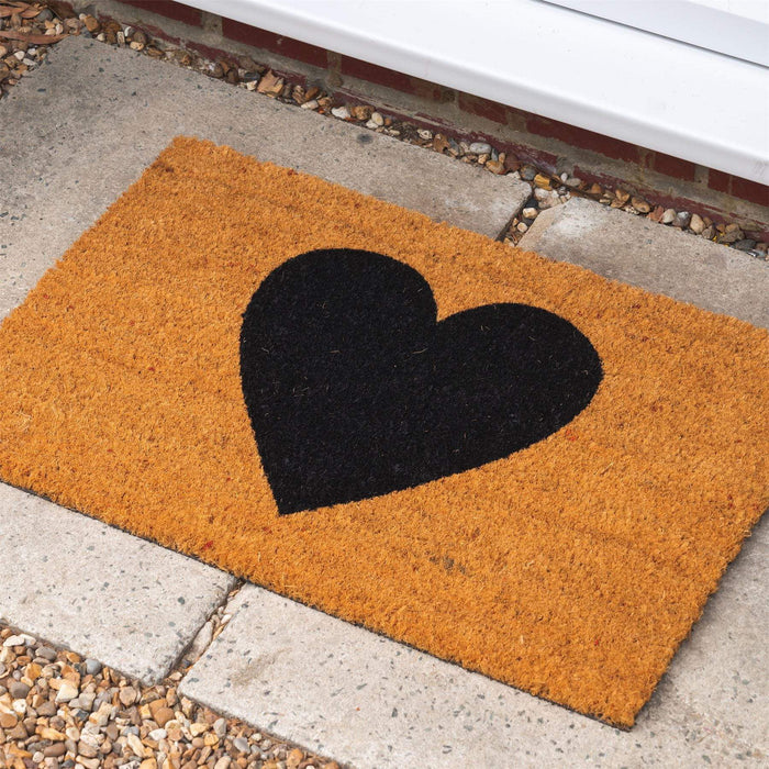 60cm x 40cm Black Heart Coir Door Mat