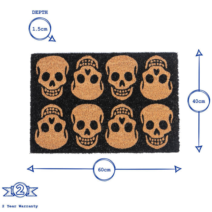 60cm x 40cm Black Skulls Coir Door Mat