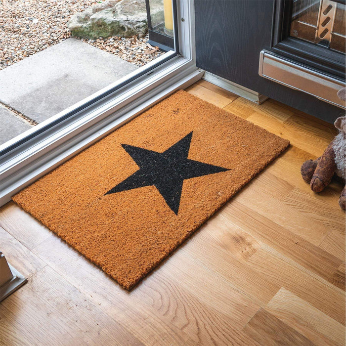 60cm x 40cm Black Star Coir Door Mat