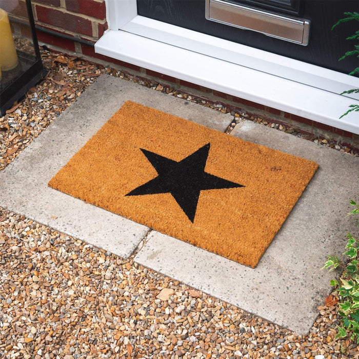 60cm x 40cm Black Star Coir Door Mat