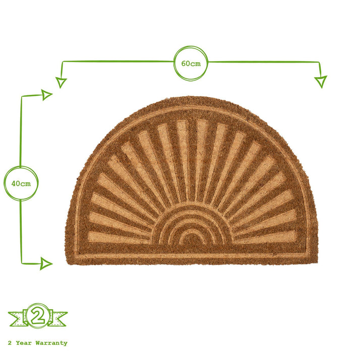 60cm x 40cm Brown Embossed Coir Half Moon Door Mat