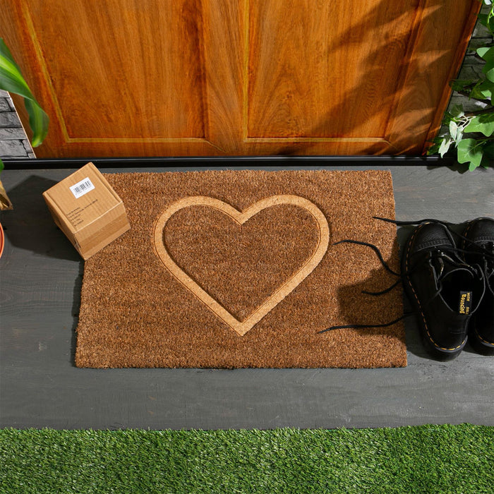60cm x 40cm Brown Heart Embossed Coir Door Mat