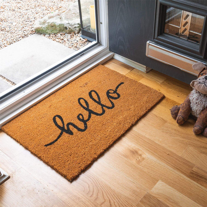 60cm x 40cm Brown Hello Coir Door Mat