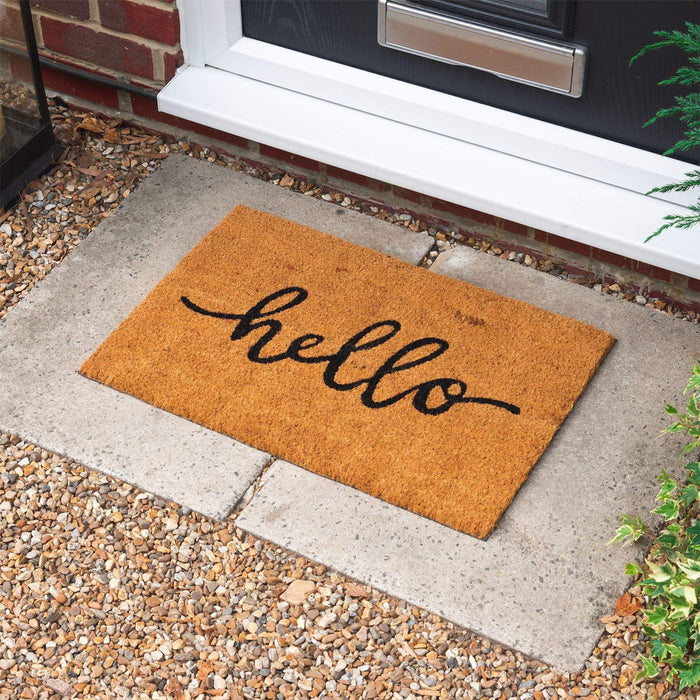60cm x 40cm Brown Hello Coir Door Mat