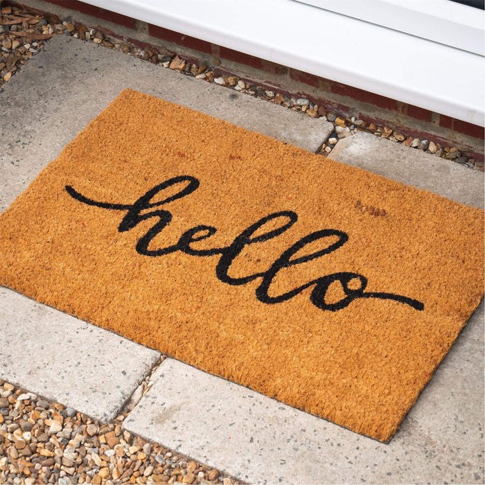 60cm x 40cm Brown Hello Coir Door Mat
