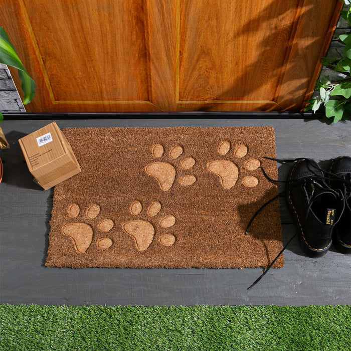 60cm x 40cm Brown Paw Embossed Coir Door Mat