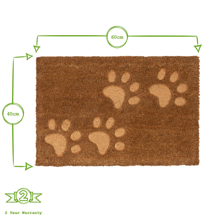 60cm x 40cm Brown Paw Embossed Coir Door Mat