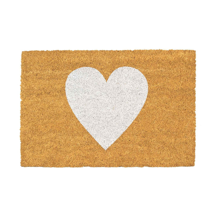 60cm x 40cm White Heart Coir Door Mat