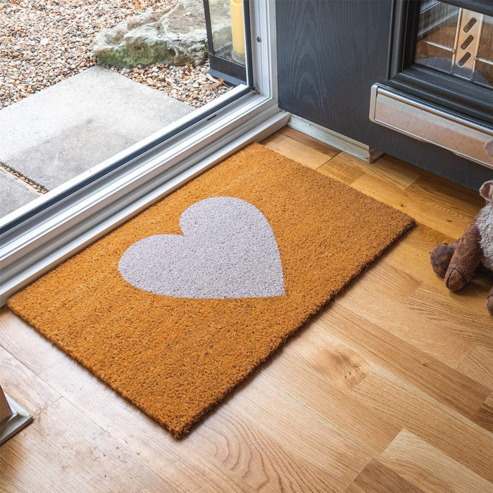 60cm x 40cm White Heart Coir Door Mat