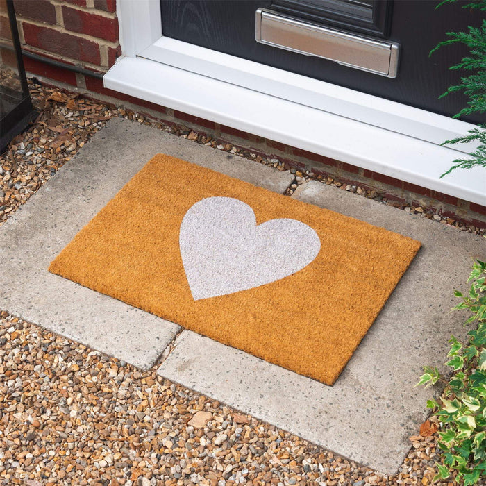 60cm x 40cm White Heart Coir Door Mat