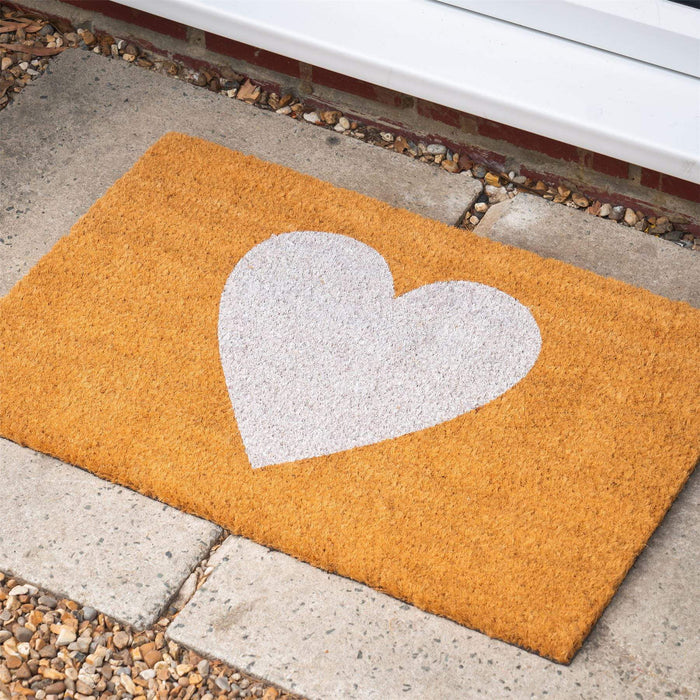 60cm x 40cm White Heart Coir Door Mat