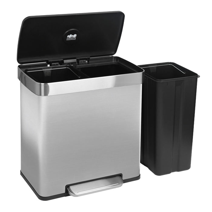 60L Brushed Stainless Steel Double Kitchen Pedal Bin (2 x 30L)