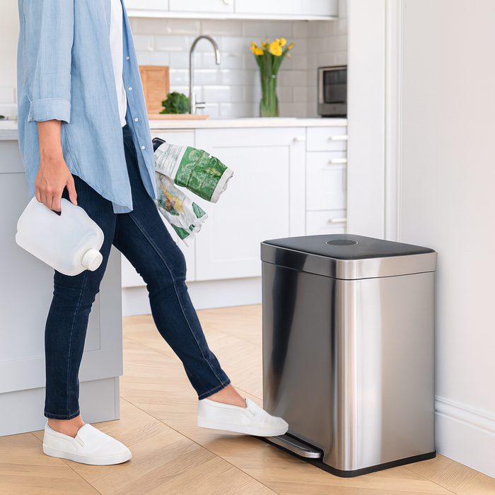 60L Brushed Stainless Steel Double Kitchen Pedal Bin (2 x 30L)