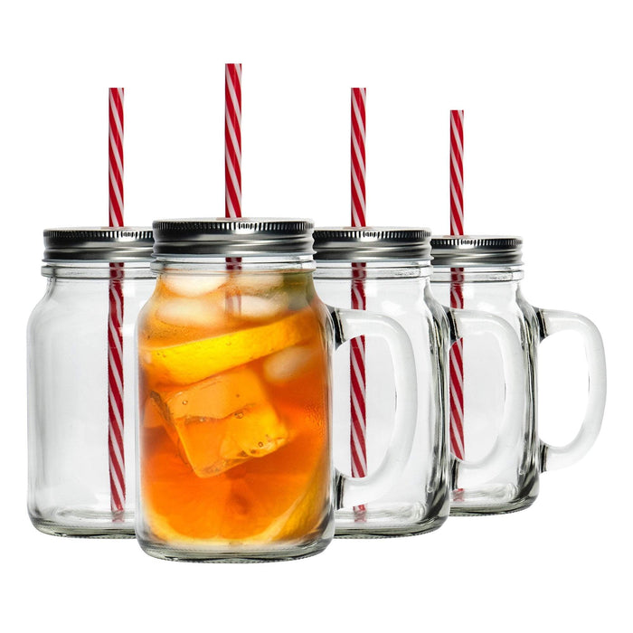 620ml Mason Drinking Jar Glasses with Straws - Pack of Four