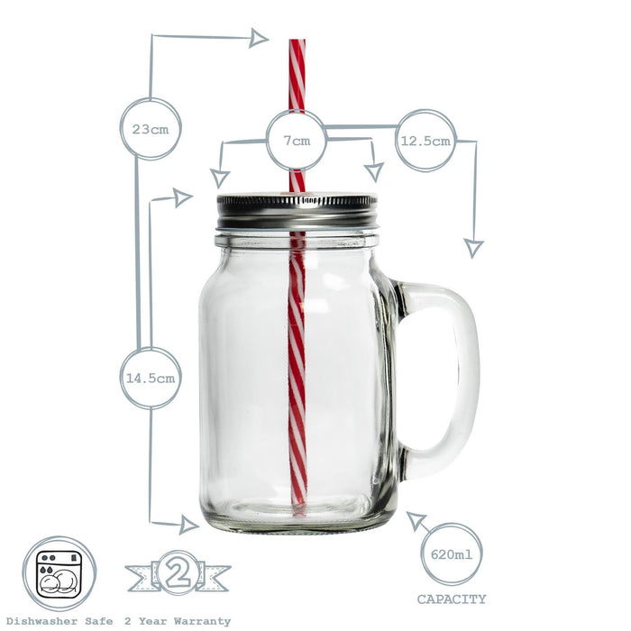 620ml Mason Drinking Jar Glasses with Straws - Pack of Four