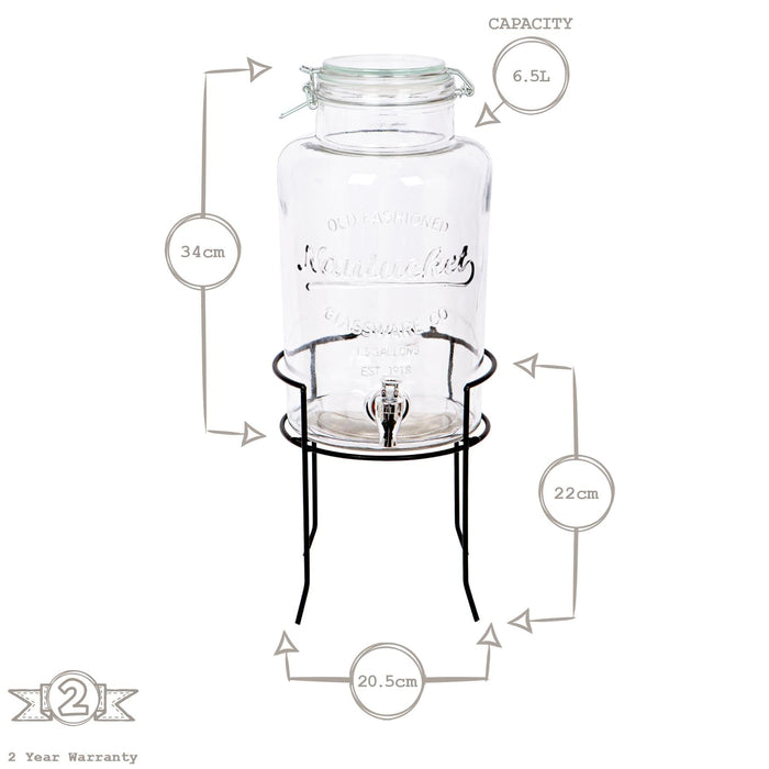 6.5L Glass Drinks Dispenser with Tap & Black Stand