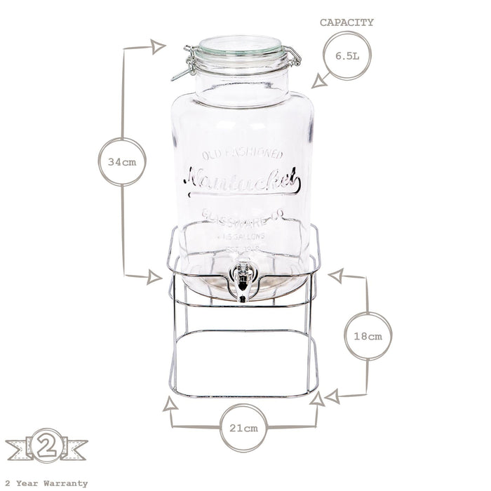 6.5L Glass Drinks Dispenser with Tap & Chrome Stand