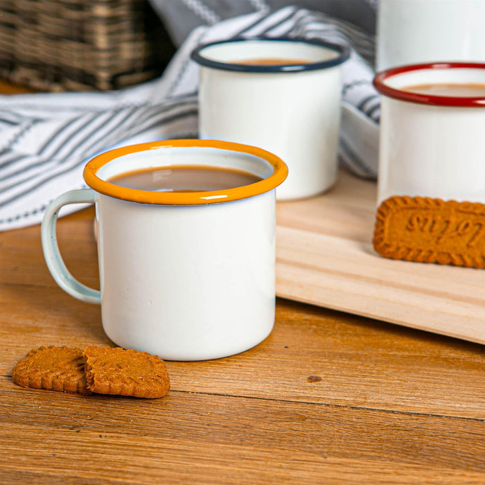 6pc 375ml White Enamel Mugs Set