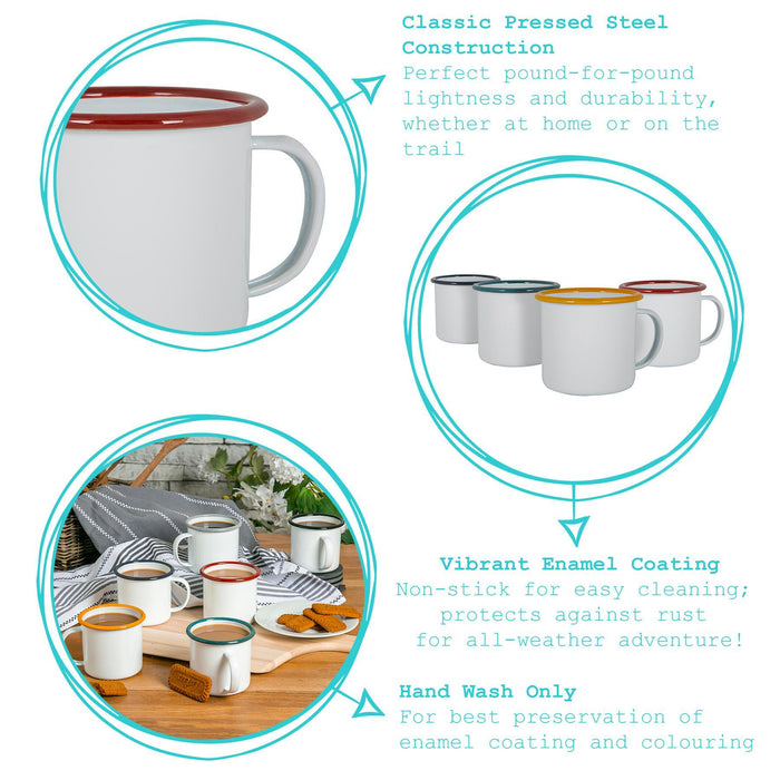 6pc 375ml White Enamel Mugs Set