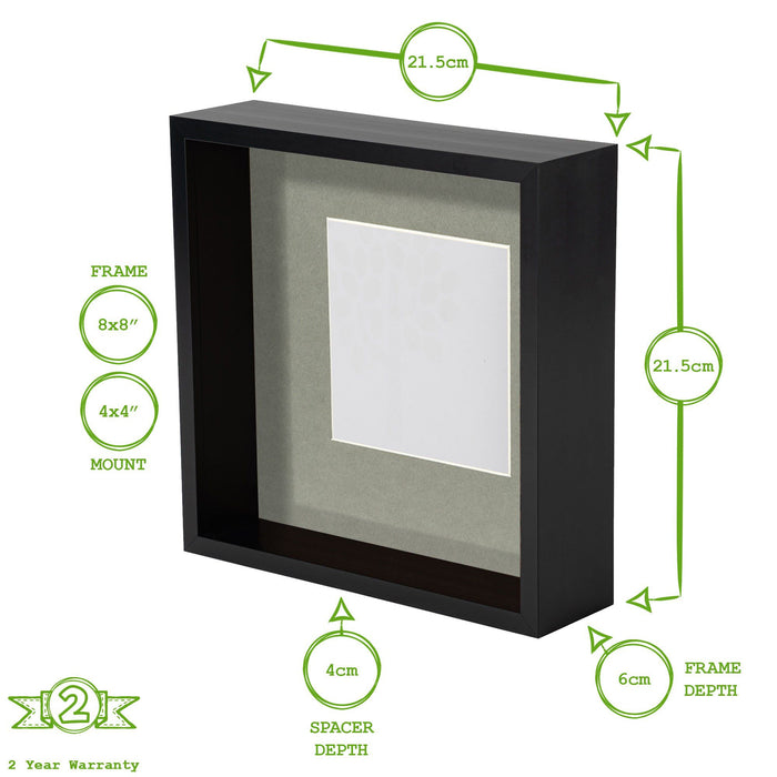 8" x 8" White 3D Deep Box Photo Frame - with 4" x 4" Mount