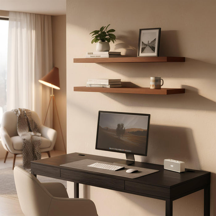 80cm Walnut Modern Floating Shelves - Pack of Two