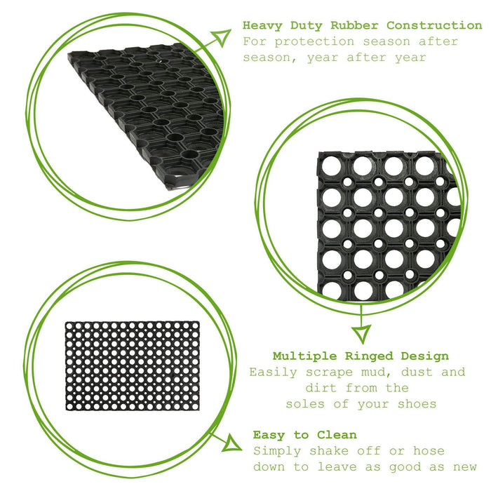 80cm x 60cm Black Heavy Duty Rubber Door Mat
