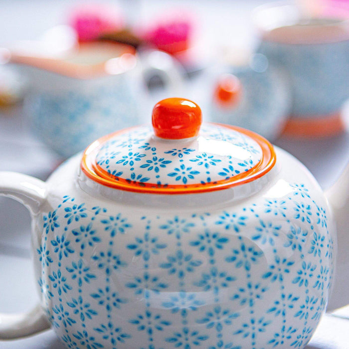 820ml Blue Hand Printed Stoneware Teapot