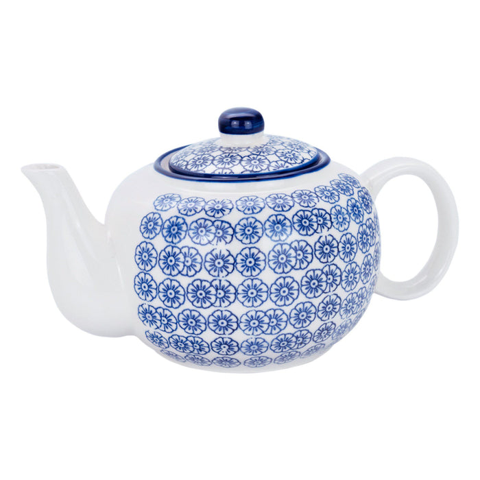 820ml Navy Hand Printed Stoneware Teapot