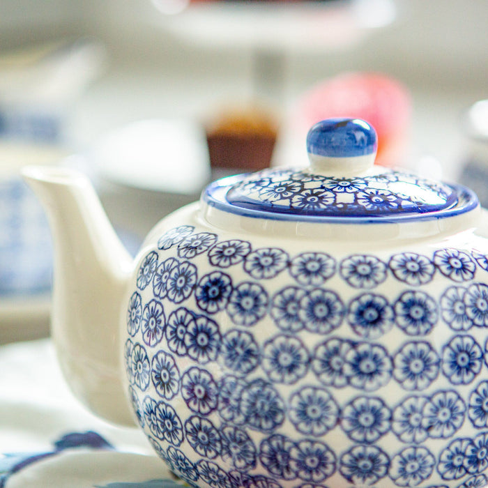 820ml Navy Hand Printed Stoneware Teapot