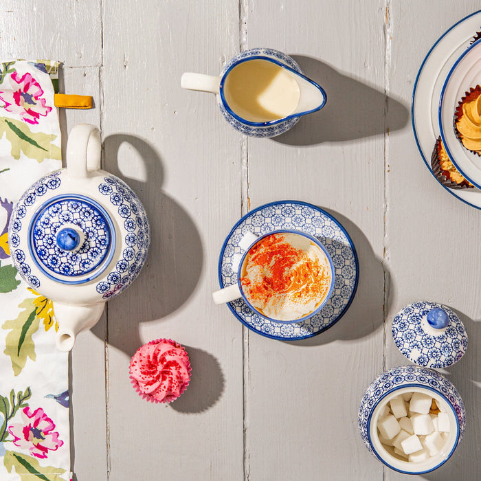 820ml Navy Hand Printed Stoneware Teapot