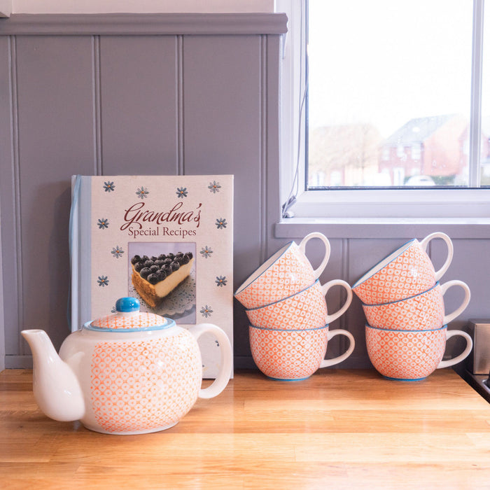 820ml Orange Hand Printed Stoneware Teapot