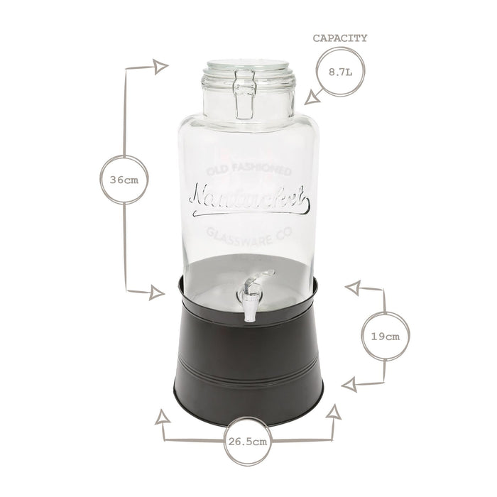 8.7L Glass Drinks Dispenser with Tap & Black Bucket Stand