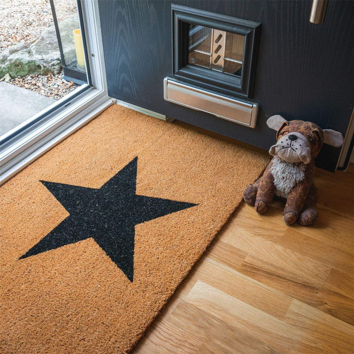 90cm x 60cm Black Star Coir Door Mat
