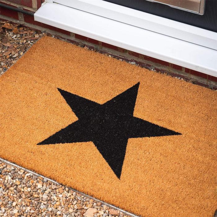 90cm x 60cm Black Star Coir Door Mat