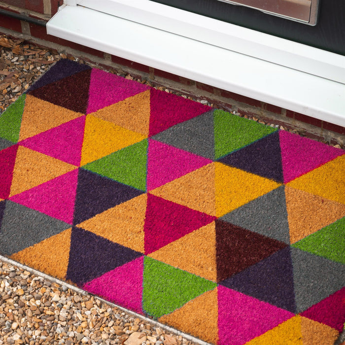 90cm x 60cm Multicoloured Triangles Coir Door Mat