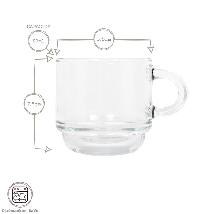 90ml Cozy Stacking Glass Espresso Cups - Pack of Six