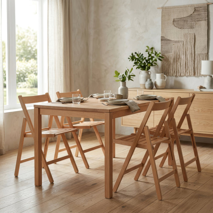 Beige Folding Chair – Solid Beech Wood Frame for Dining & Events