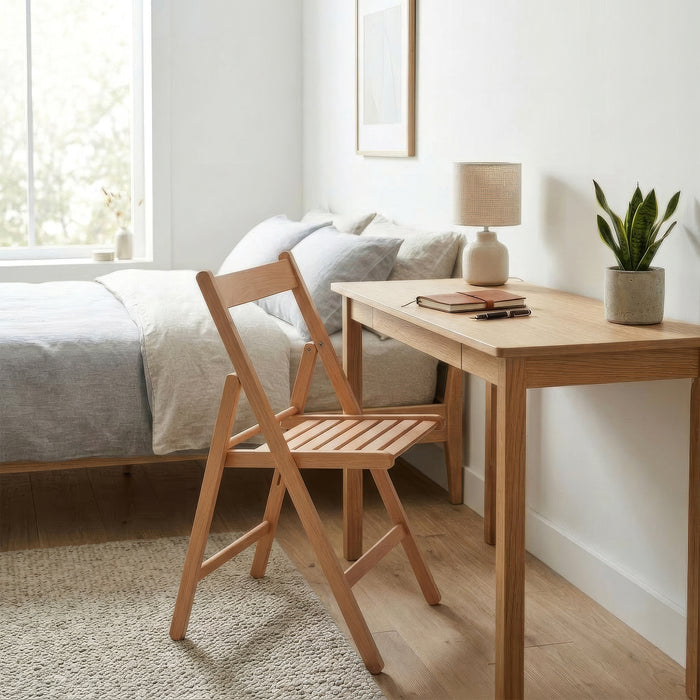 Beige Folding Chair – Solid Beech Wood Frame for Dining & Events
