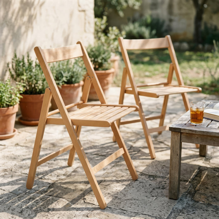 Beige Folding Chair – Solid Beech Wood Frame for Dining & Events