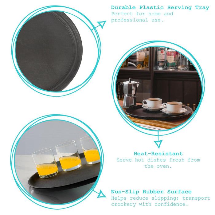 Black 79cm x 66cm Oval Non-Slip Serving Tray