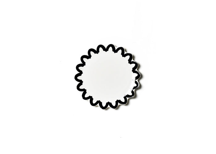 Overhead View of Black Arabesque Trim Scallop Salad Plate Showcasing Design Details Around Rim