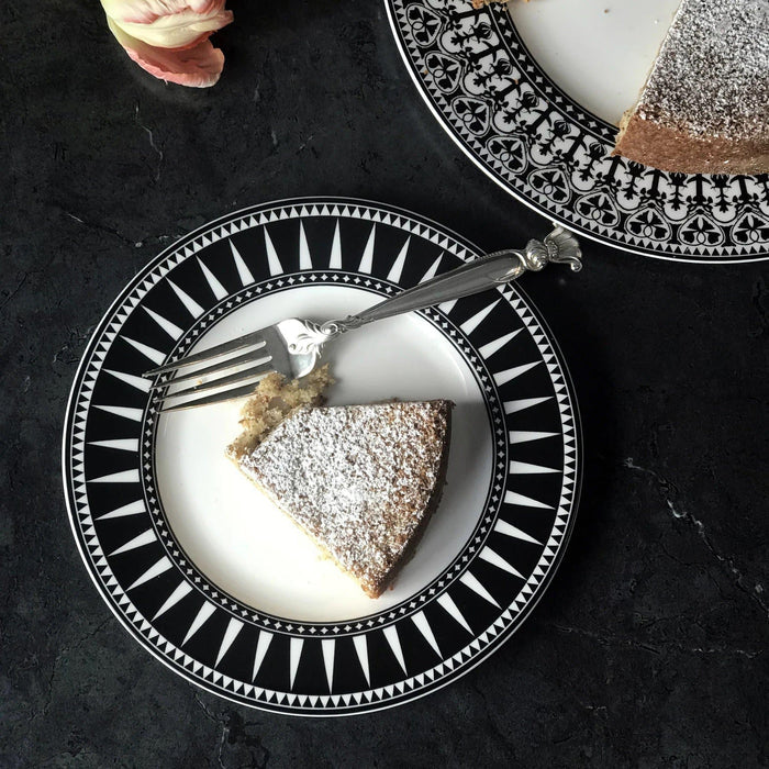 black and white pattern pocelain plates. Made in the USA. Your Western Decor