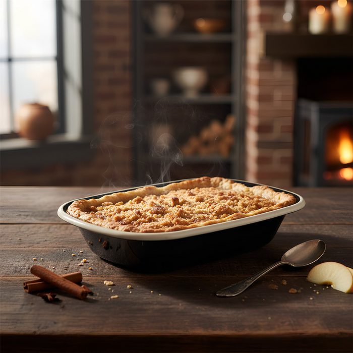 Black Enamel Pie Dish - 18 x 13.5cm - White