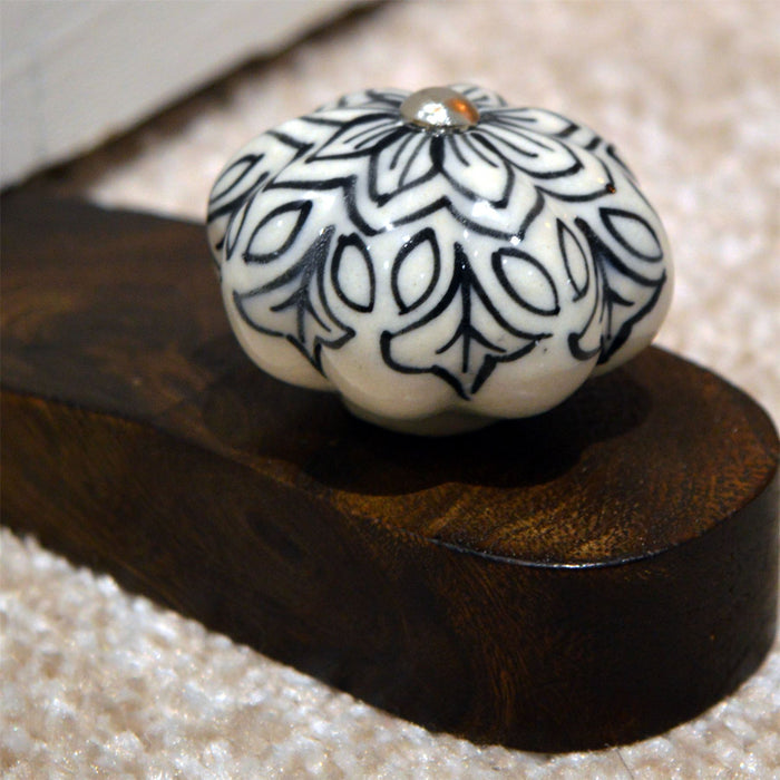 Black Flower Traditional Wooden Wedge Door Stop