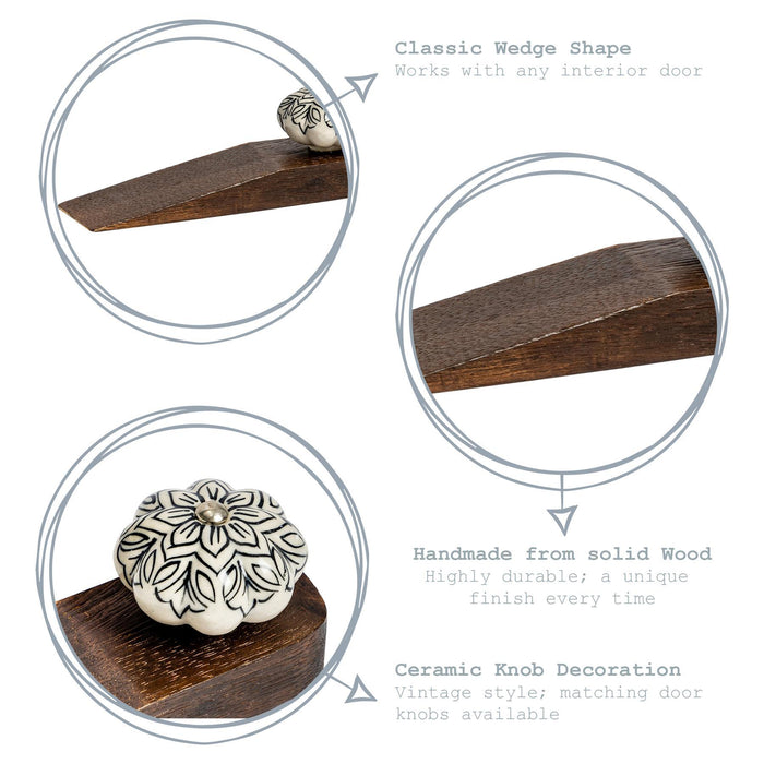 Black Flower Traditional Wooden Wedge Door Stop
