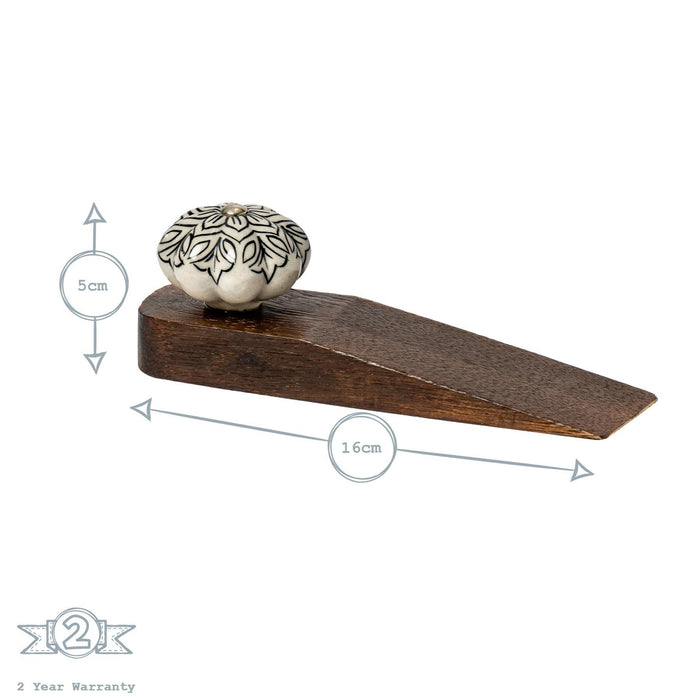 Black Flower Traditional Wooden Wedge Door Stop
